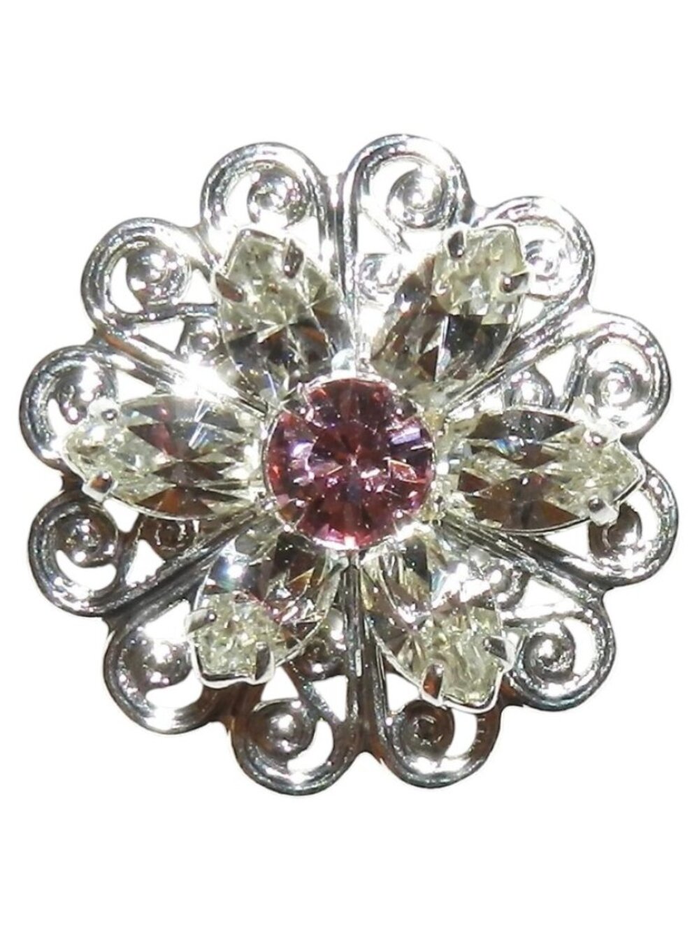 SCSC1906 Light Rose & Crystal 22mm Silver Sew-On Flower Swarovski Pendant 1pc